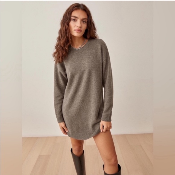 Reformation Dresses & Skirts - NWT Reformation Henrietta Cashmere Knit Crewneck Sweater Dress in Cocoa